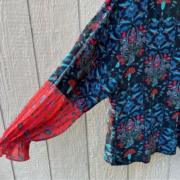 Benares Womens V-Neck Long Sleeve Sheer Floral Shirt XL - Picture 8 of 8